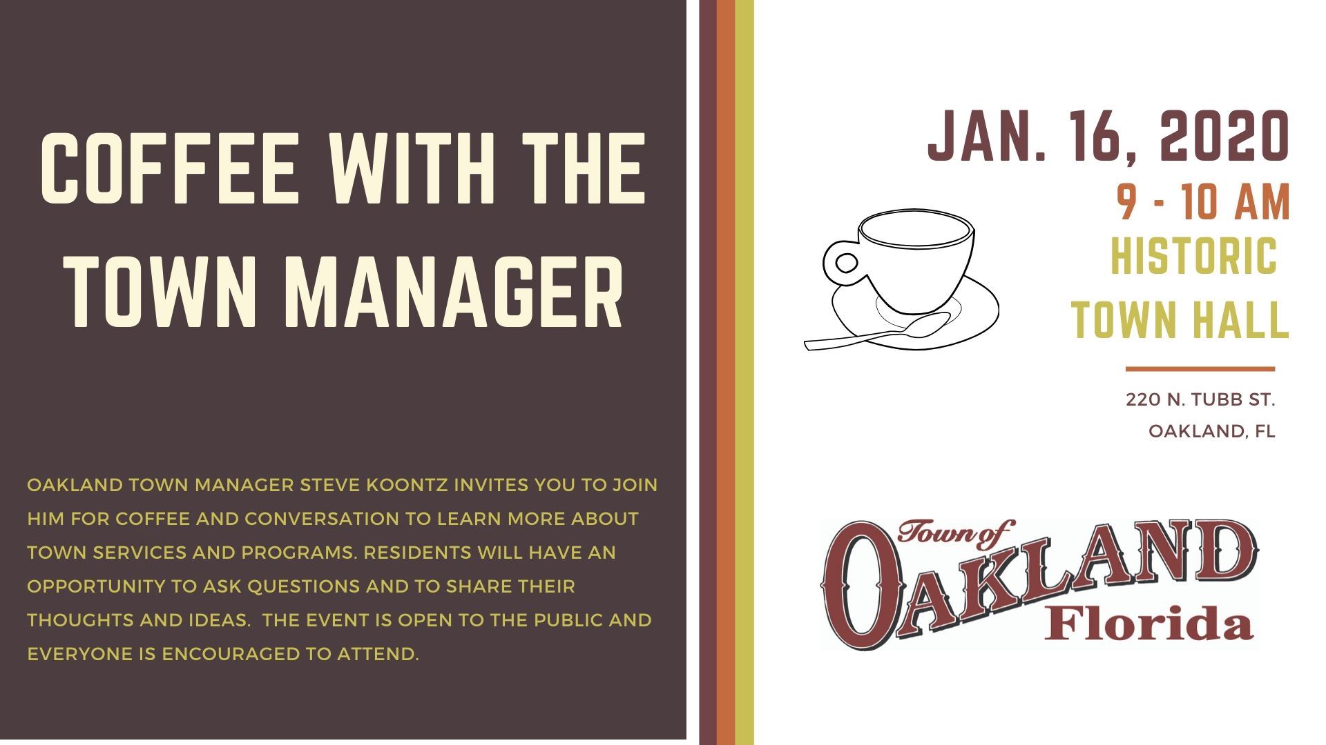 coffee with the town manager flier for January 16, 2020