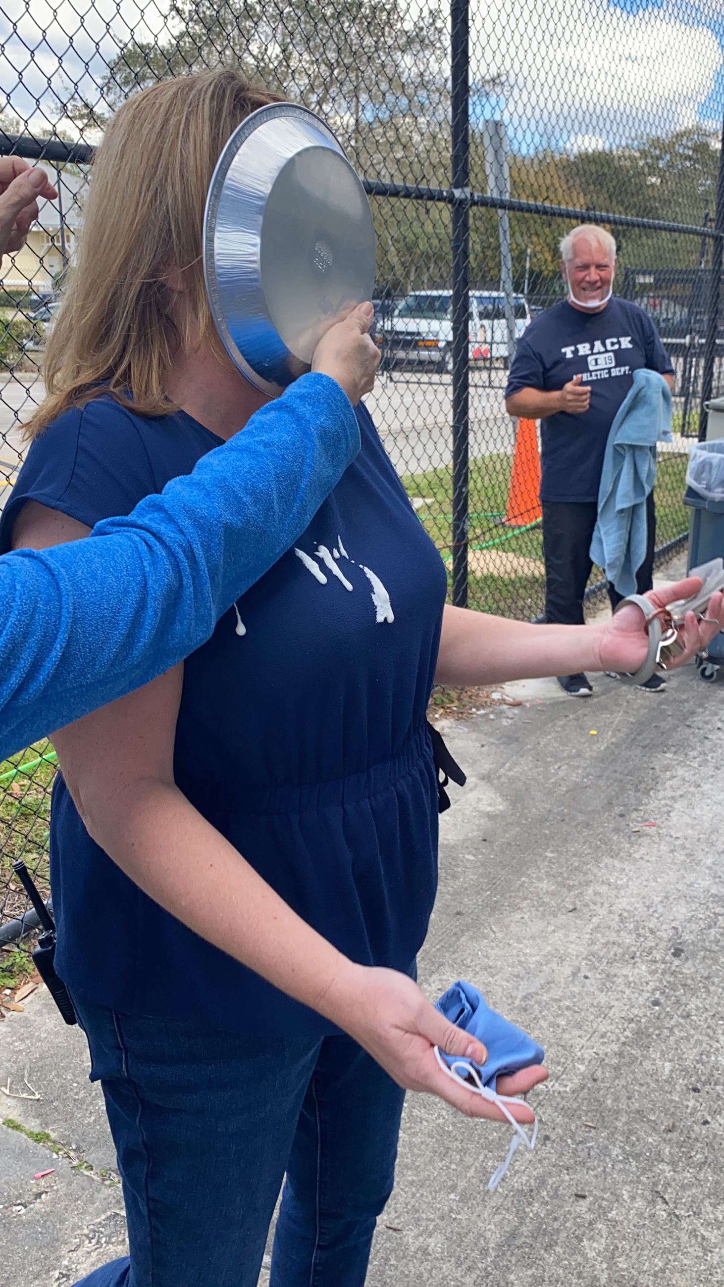 The school principal getting a pie in the face! 