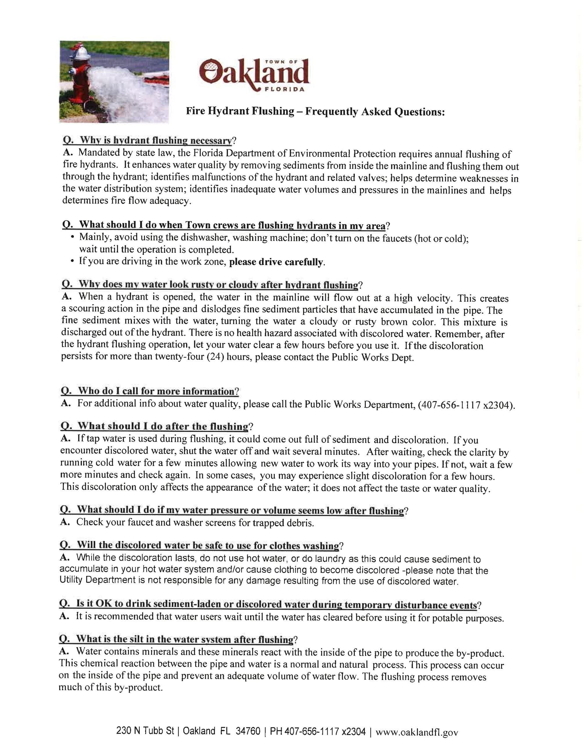 Fire Hydrant Flushing FAQs